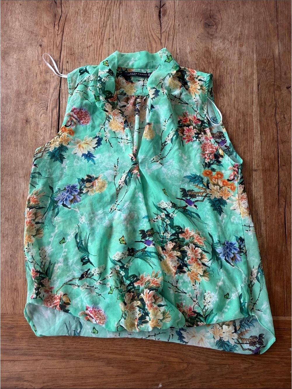 Zara Women green floral blouse size small